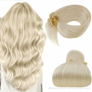 U Tip Human Hair Extensions 100 Strands Keratin Prebonded Nail Tip Long Straight Hair Italian Keratin Glue 16 inch #613